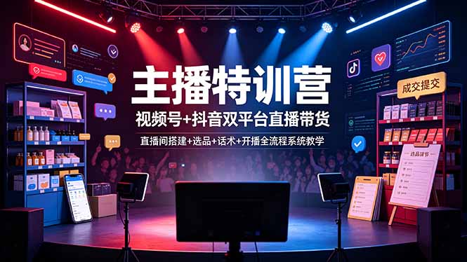 主播特训营:视频号+抖音双平台直播带货,直播间搭建+选品+话术+开播全流程系统教学-韬哥副业项目资源网