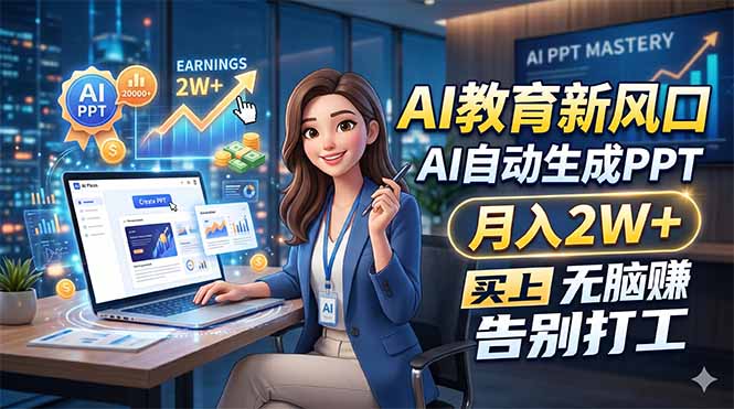AI教育新风口，AI自动生成PPT，月入2W+，无脑赚，告别打工-韬哥副业项目资源网