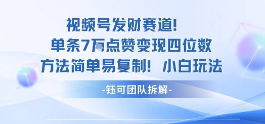 视频号发财赛道单条7W点赞变现四位数方法简单易复制小白玩法-韬哥副业项目资源网