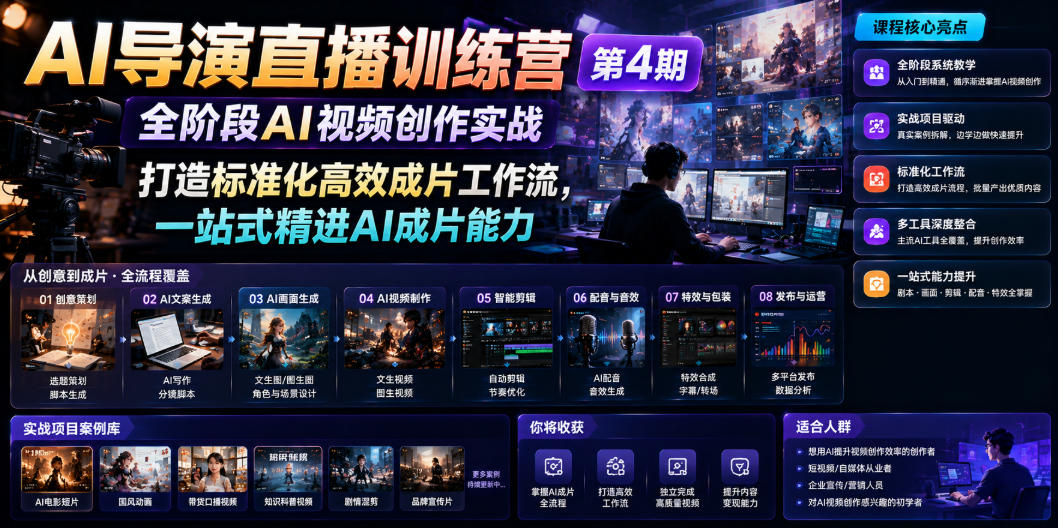 AI导演直播训练营第4期｜全阶段AI视频创作实战，打造标准化高效成片工作流，一站式精进AI成片能力-韬哥副业项目资源网