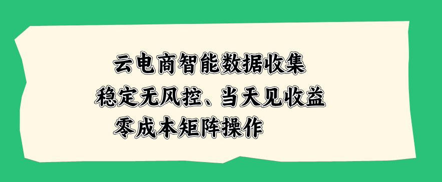 云电商智能数据收集，稳定无风控，当天做当天见收益，零成本矩阵操作【揭秘】-韬哥副业项目资源网