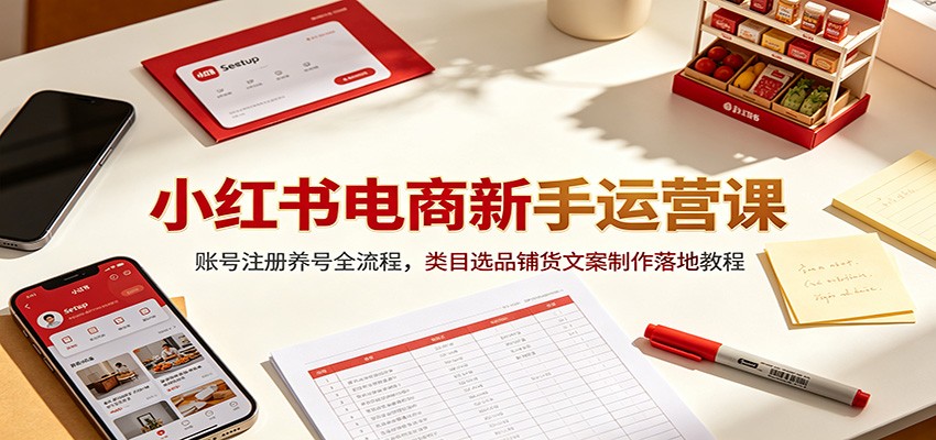 小红书电商新手运营课：账号注册养号全流程，类目选品铺货文案制作落地教程-韬哥副业项目资源网