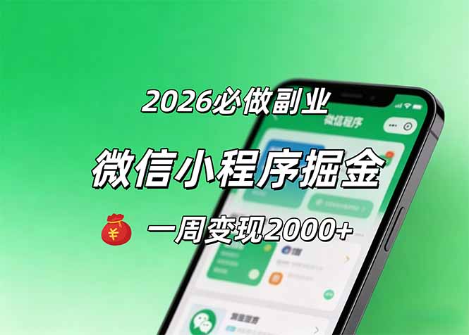 2026微信小程序掘金,简单好上手,一周变现2000+-韬哥副业项目资源网