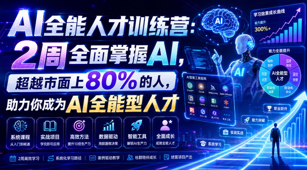 AI全能人才训练营：2周全面掌握AI，超越市面上80%的人，助力你成为AI全能型人才-韬哥副业项目资源网