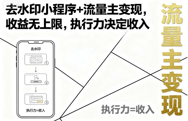 去水印小程序+流量主变现，收益无上限，执行力决定收入-韬哥副业项目资源网