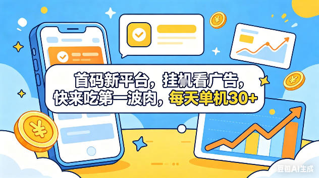 首码新平台，挂G自动看广告，快来吃第一波肉，每天单机30+，可矩阵放大【揭秘】-韬哥副业项目资源网