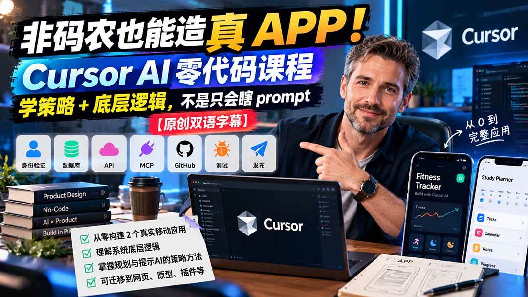 （20810期）非码农也能造真 APP！Cursor AI 零代码课程：学策略 + 底层逻辑，不是只会瞎 prompt【原创双语字幕】-韬哥副业项目资源网