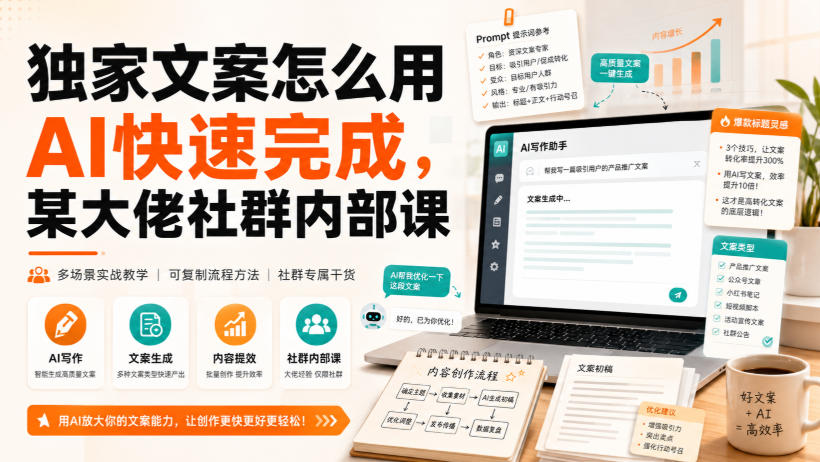 独家文案怎么用AI快速完成，某大佬社群内部课-韬哥副业项目资源网