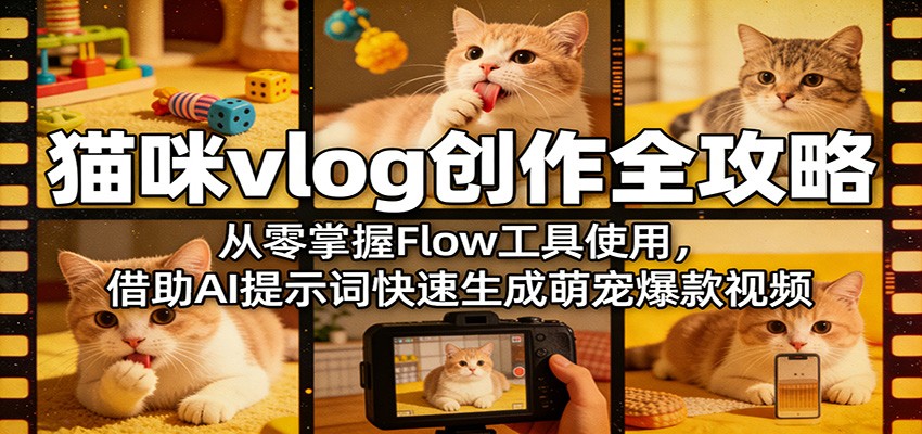 猫咪vlog创作全攻略：从零掌握Flow工具使用，借助AI提示词快速生成萌宠爆款视频-韬哥副业项目资源网