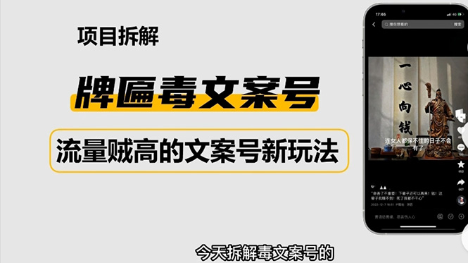 （4676期）2023抖音快手毒文案新玩法，牌匾文案号，起号快易变现-韬哥副业项目资源网