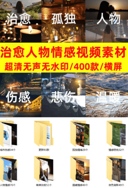 爆款短视频常用视频素材!抖音治愈伤感人物情感视频素材,400款合集,无声无水印,视频感氛围拉满-韬哥副业项目资源网