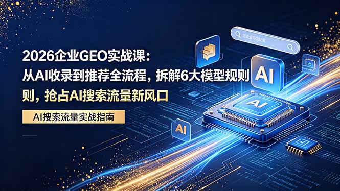 2026 企业GEO实战课:从AI收录到推荐全流程,拆解6大模型规则,抢占 AI 搜索流量新风口-韬哥副业项目资源网