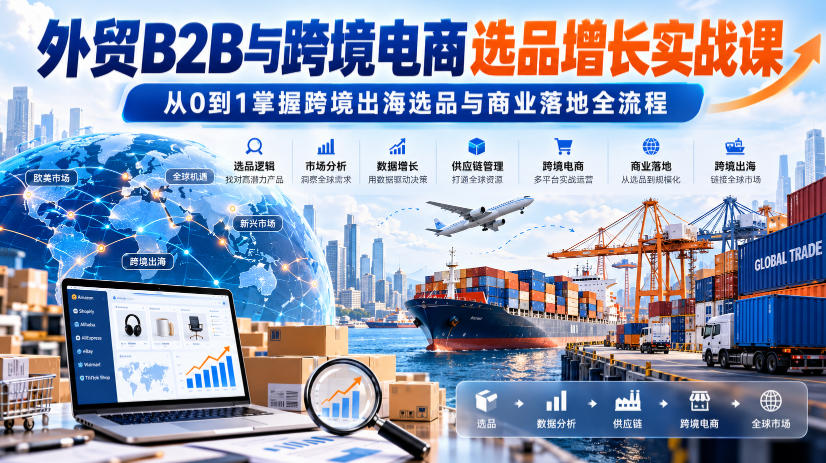 外贸B2B与跨境电商选品增长实战课，从0到1掌握跨境出海选品与商业落地全流程-韬哥副业项目资源网