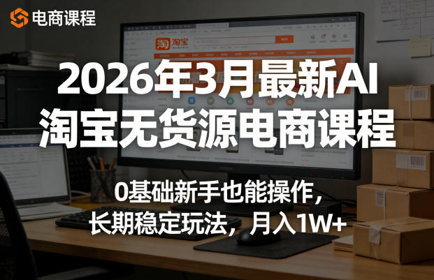2026年3月最新AI淘宝无货源电商课程，0基础新手也能操作，长期稳定玩法，月入1W+(更新0410)-韬哥副业项目资源网