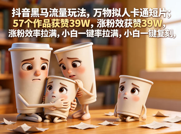 抖音黑马流量玩法，万物拟人卡通短片，57个作品获赞39W，涨粉效率拉满，小白一键复刻，保姆级拆解-韬哥副业项目资源网