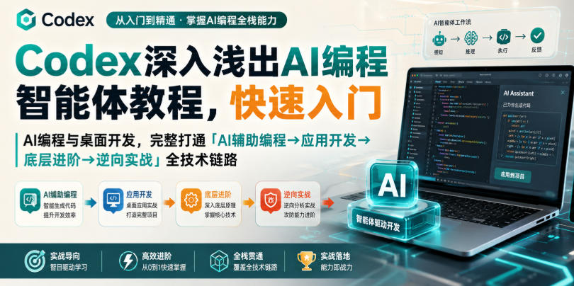 Codex深入浅出AI编程智能体教程,快速入门AI编程与桌面开发,打通「AI辅助编程→应用开发→底层进阶→逆向实战」全技术链路-韬哥副业项目资源网