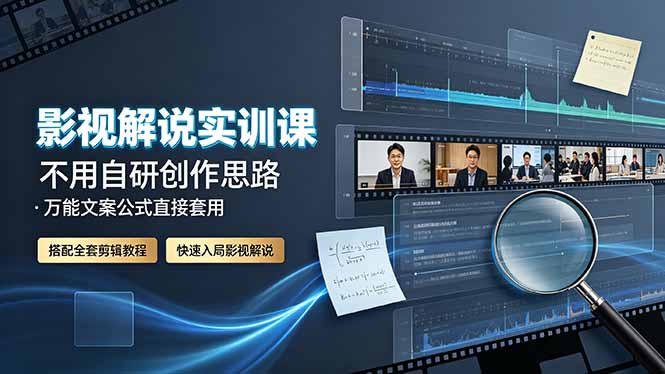 影视解说实训课:不用自研创作思路,万能文案公式直接套用,搭配全套剪辑教程,快速入局影视解说-韬哥副业项目资源网