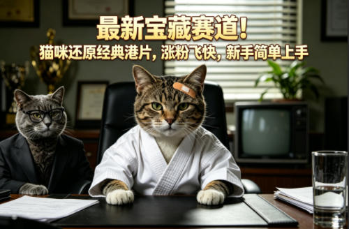 最新宝藏赛道！猫咪还原经典港片，涨粉飞快，新手简单上手-韬哥副业项目资源网