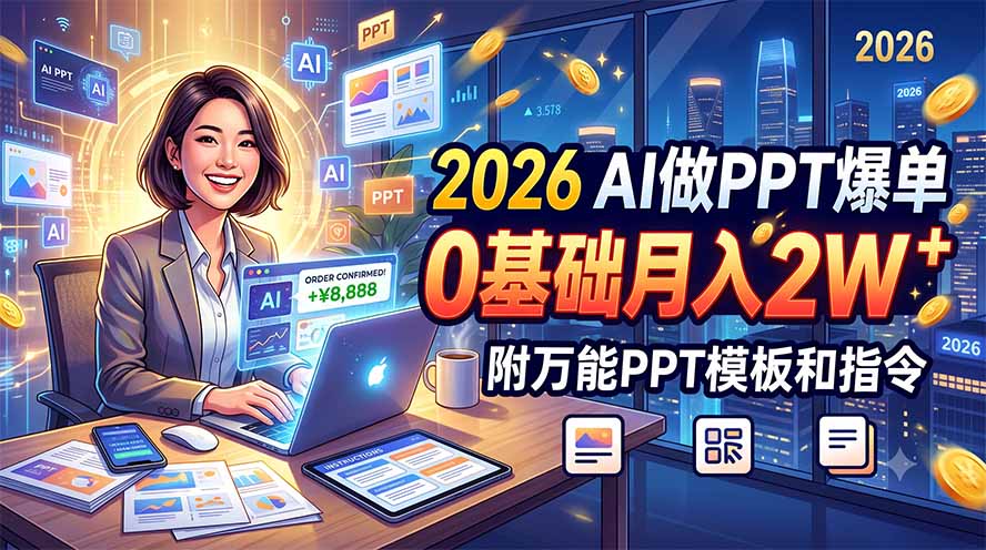 2026 AI做PPT爆单,0基础月入2W,附万能PPT模板和指令-韬哥副业项目资源网