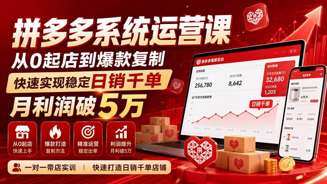 （20547期）拼多多系统运营课-无水印(更新9月)，从0起店到爆款复制，快速实现稳定日销千单，月利润破5万-韬哥副业项目资源网