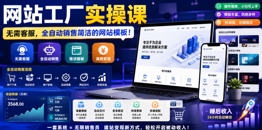 网站工厂实操课,无需客服,网站模板自动赚钱!【原创双语字幕】-韬哥副业项目资源网