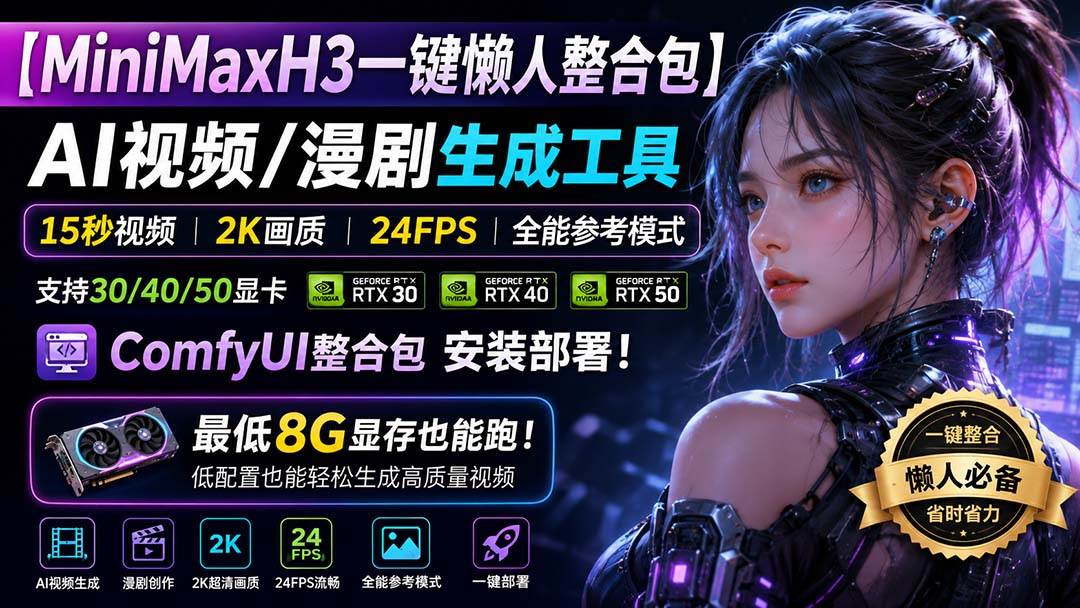 （20130期）MiniMaxH3一键懒人整合包：AI视频/漫剧生成工具，15秒视频_2K画质_24FPS_全能模式，支持30_40_50显卡，8g显存也能跑-韬哥副业项目资源网