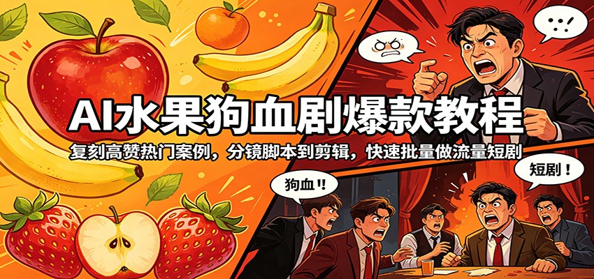 AI水果狗血剧爆款教程:复刻高赞热门案例,分镜脚本到剪辑,快速批量做流量短剧-韬哥副业项目资源网