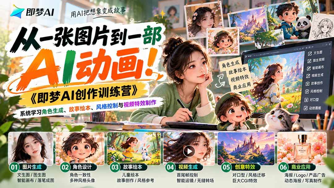 (21160期)【无水印】从一张图片到一部AI动画!《即梦AI创作训练营》系统学习角色生成、故事绘本、风格控制与视频特效制作-韬哥副业项目资源网