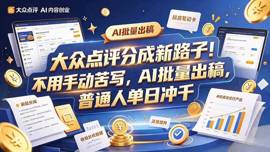 (20983期)大众点评副业新玩法,工具提效解放双手,批量做笔记,单日可破千-韬哥副业项目资源网
