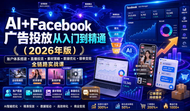 AI+Facebook广告投放从入门到精通(2026年版)|账户体系搭建・直播投流・素材策略・数据优化・聊单变现全链路实战课-韬哥副业项目资源网