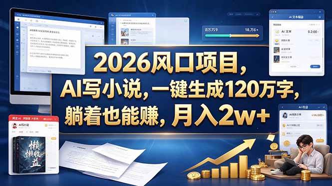 （20653期）2026 风口项目，AI 写小说，一键生成 120 万字，躺着也能赚，月入 2w +-韬哥副业项目资源网