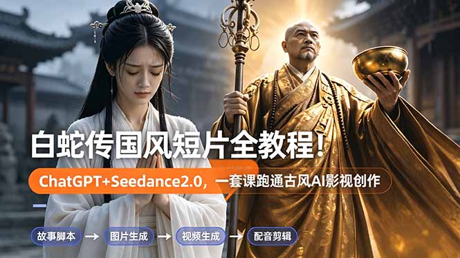 白蛇传-国风短片全教程！ChatGPT+Seedance2.0，一套课跑通古风AI影视创作-韬哥副业项目资源网