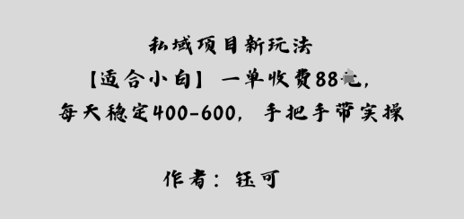 私域项目新玩法【适合小白】一单收费88米，每天稳定几张，手把手带实操-韬哥副业项目资源网