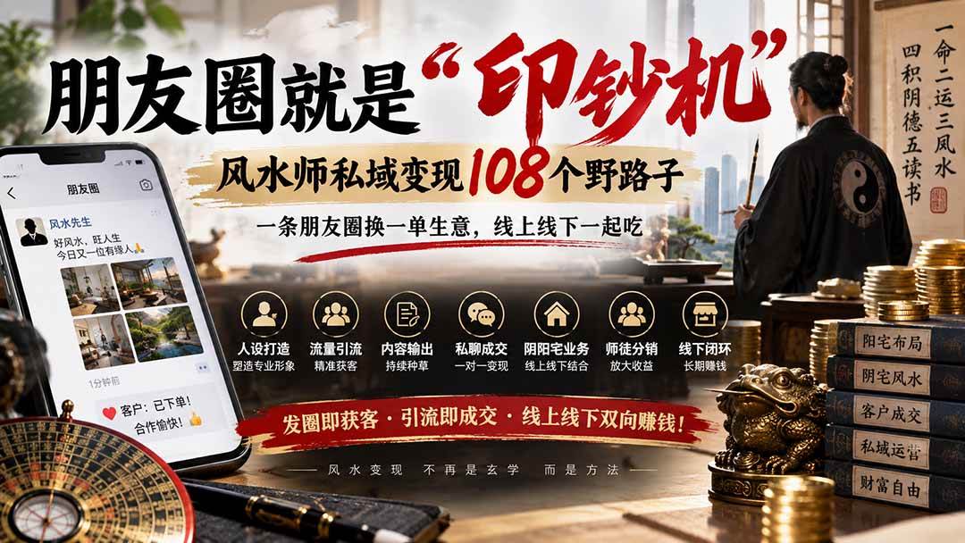 (20464期)朋友圈就是“印钞机”,风水师私域变现108个野路子,一条朋友圈换一单生意,线上线下一起吃【文档】 (20464期)朋友圈就是“印钞机”,风水师私域变现108个野路子,一条朋友圈换一单生意,线上线下一起吃【文档】