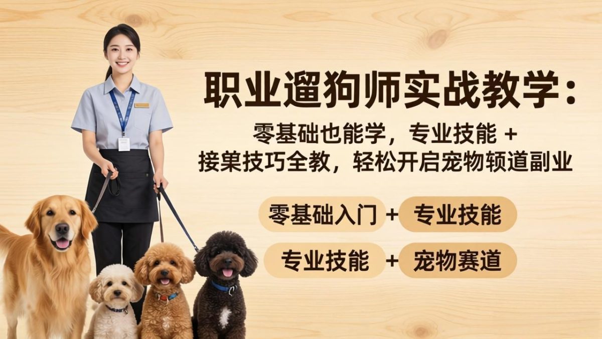 职业遛狗师实战教学：零基础也能学，专业技能 + 接单技巧全教，轻松开启宠物赛道副业-韬哥副业项目资源网