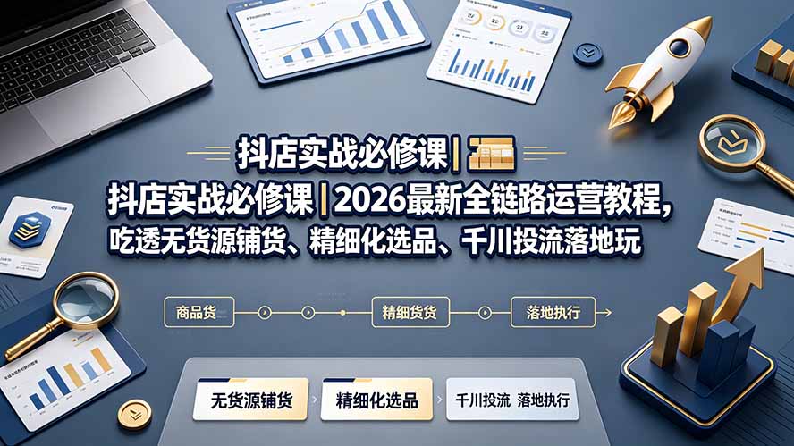 抖店实战必修课|2026最新全链路运营教程,吃透无货源铺货、精细化选品、千川投流落地玩法-韬哥副业项目资源网