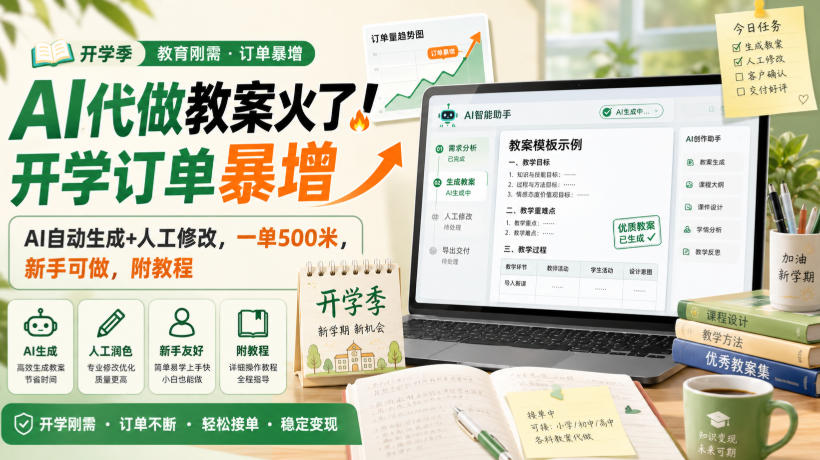 AI代做教案火了!开学订单暴增,AI自动生成+人工修改,一单500米,新手可做,附教程【揭秘】-韬哥副业项目资源网