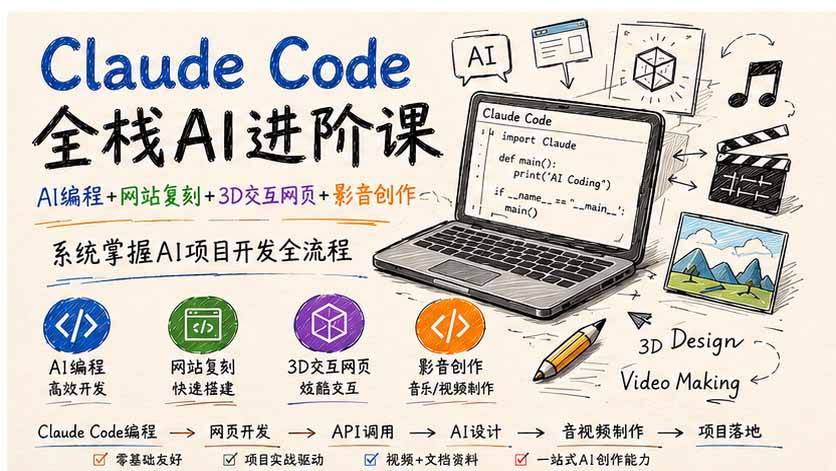 （20188期）Claude Code全栈AI进阶课-更新；AI编程+网站复刻+3D交互网页+影音创作，系统掌握AI项目开发全流程-韬哥副业项目资源网