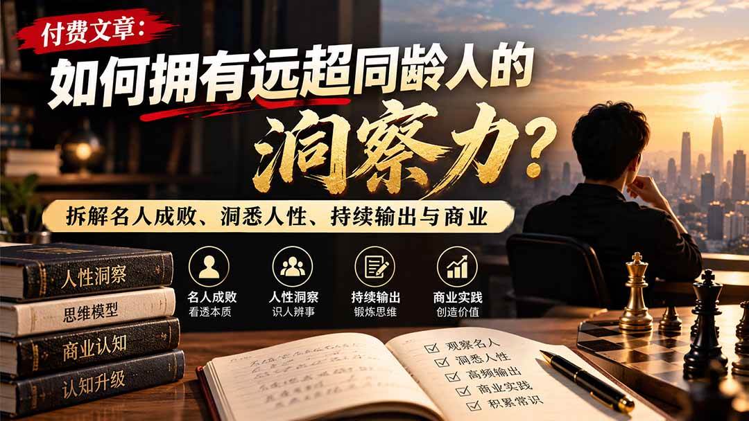 （21025期）付费文章：如何拥有远超同龄人的洞察力？拆解名人成败、洞悉人性、持续输出与商业实践-韬哥副业项目资源网