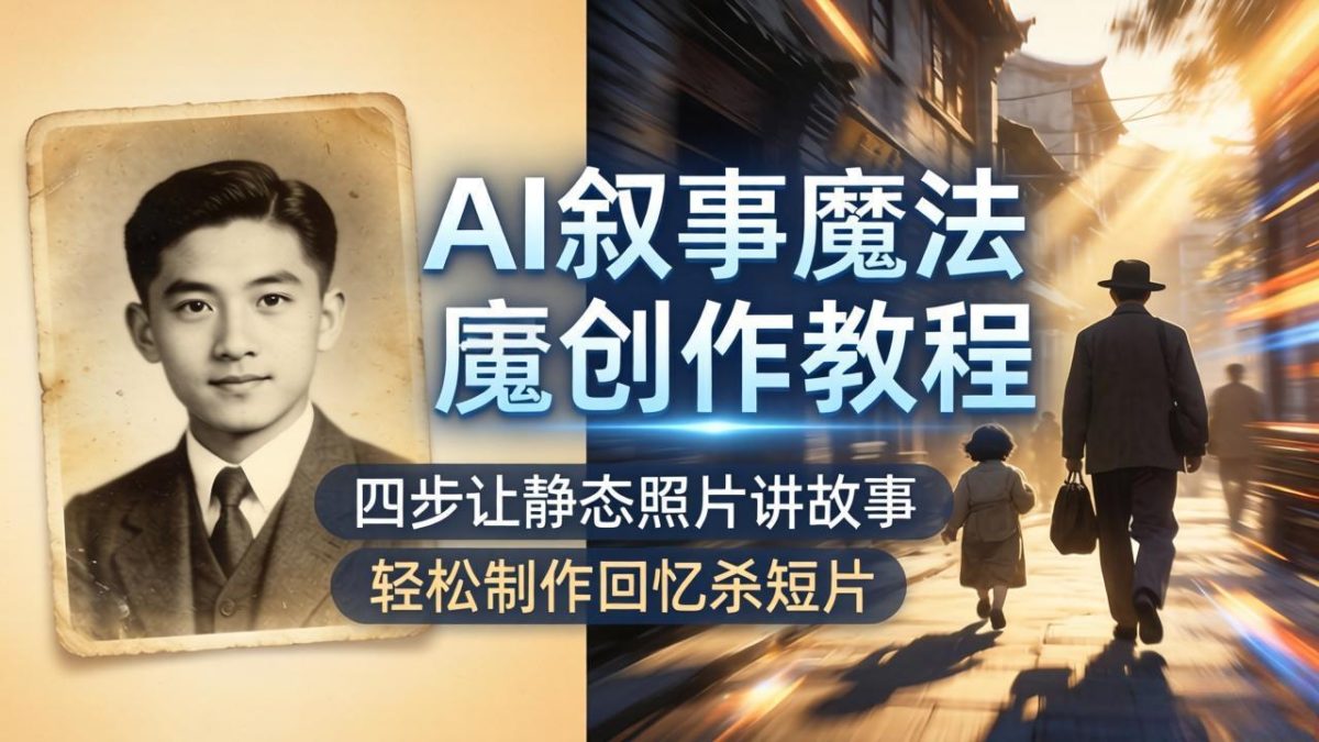 AI叙事魔法创作教程，四步让静态照片讲故事，老照片修复加动态特效，轻松制作回忆杀短片-韬哥副业项目资源网
