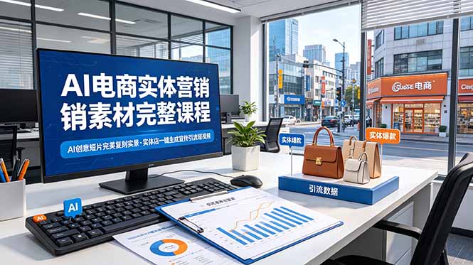 AI电商实体营销素材完整课程，AI创意短片完美复刻实景，实体店一键生成宣传引流短视频-韬哥副业项目资源网