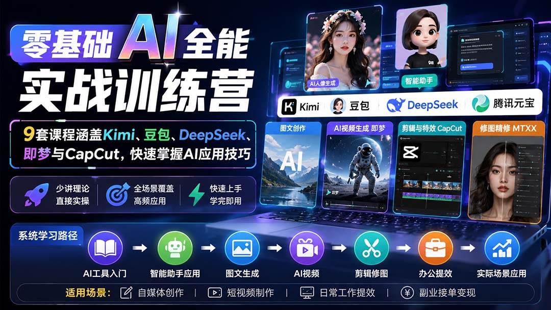 （20134期）零基础AI全能实战训练营：9套课程涵盖Kimi、豆包、DeepSeek、即梦与CapCut，快速掌握AI应用技巧-韬哥副业项目资源网