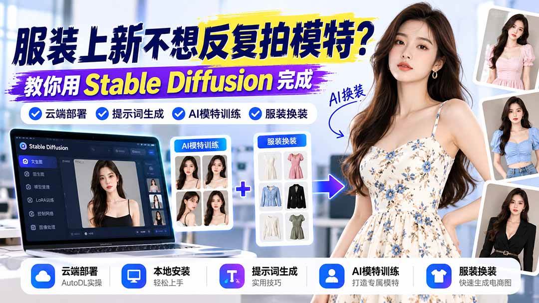 （21099期）服装上新不想反复拍模特？教你用Stable Diffusion完成云端部署、提示词生成、AI模特训练与换装-韬哥副业项目资源网