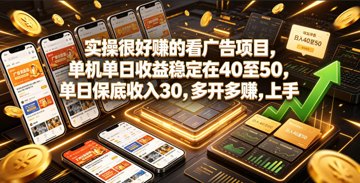 实操很好賺的看广告项目，单机单日收益稳定在40至50，单日保底收入30，多开多賺，上手就能变现【揭秘】-韬哥副业项目资源网
