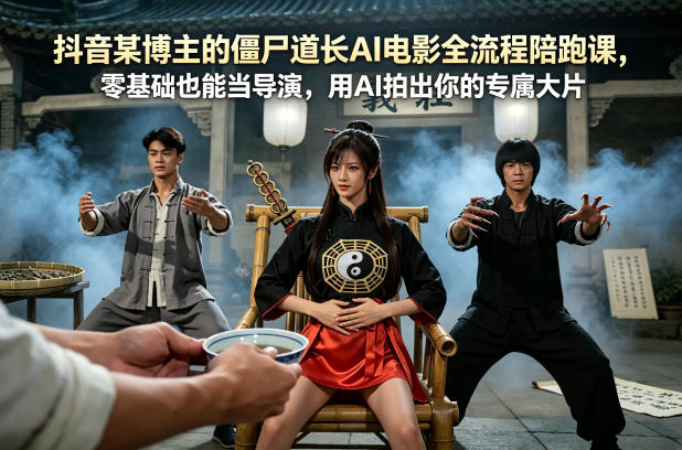 抖音某博主的僵尸道长AI电影全流程陪跑课，零基础也能当导演，用AI拍出你的专属大片-韬哥副业项目资源网