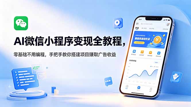 AI微信小程序变现全教程，零基础不用编程，手把手教你搭建项目赚取广告收益-韬哥副业项目资源网