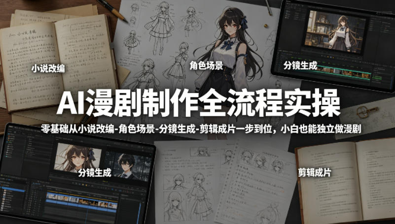 AI漫剧制作全流程实操，零基础从小说改编-角色场景-分镜生成-剪辑成片一步到位，小白也能独立做漫剧-韬哥副业项目资源网