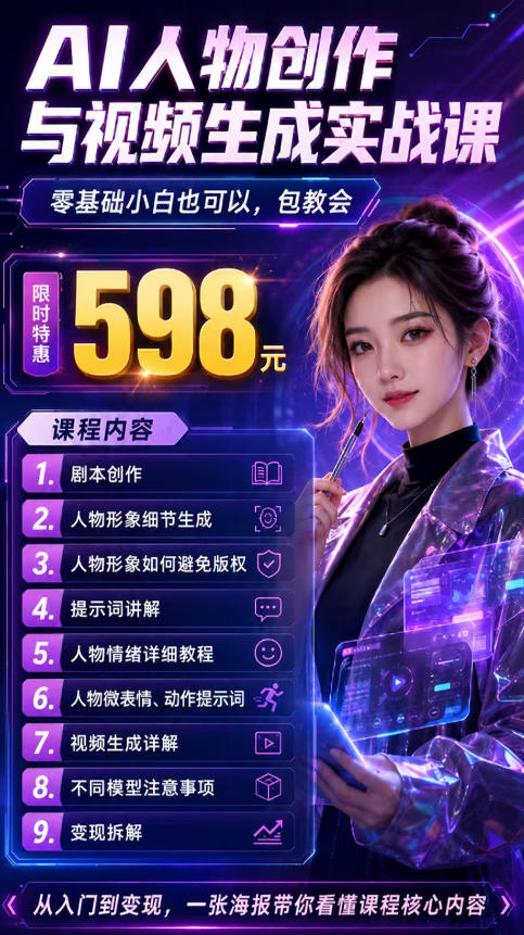 抖音5W粉丝博主的AI真人日系女孩制作教学,AI人物创作与视频生成实战课,新手也能快速起号涨粉变现-韬哥副业项目资源网