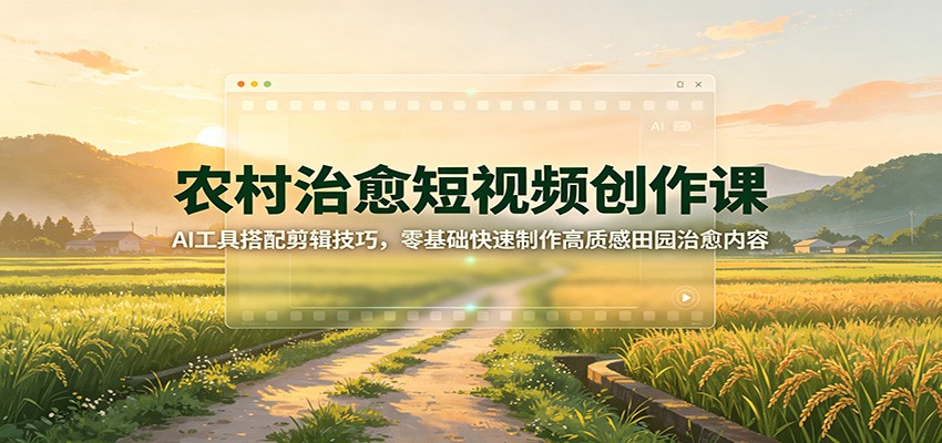 农村治愈短视频创作课:AI工具搭配剪辑技巧,零基础快速制作高质感田园治愈内容-韬哥副业项目资源网