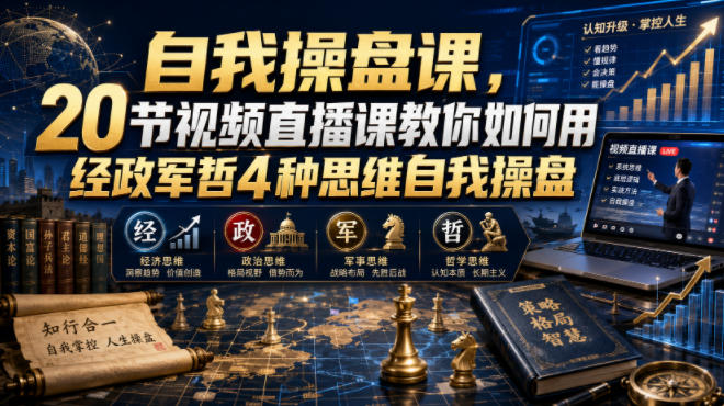 自我操盘课，20节视频直播课教你如何用经政军哲4种思维自我操盘-韬哥副业项目资源网